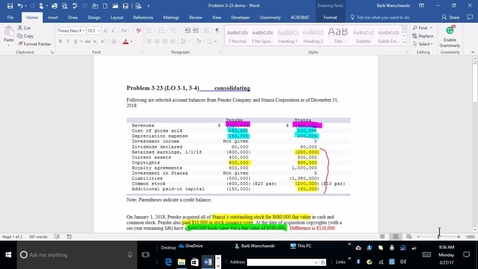 Thumbnail for entry ACCT 4010 Advanced Accounting - M2 Problem Demonstration 3-23