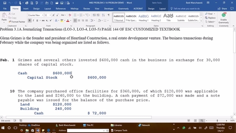 Thumbnail for M2 PROBLEM 3-1A PROBLEM DEMONSTRATION - ACCT 2005