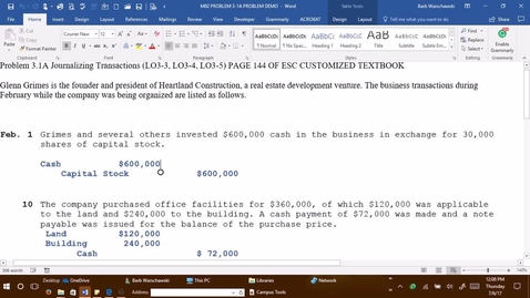 Thumbnail for entry M2 PROBLEM 3-1A PROBLEM DEMONSTRATION - ACCT 2005