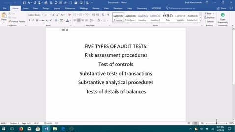 Thumbnail for AUDITING--M5 Five Types of Audit Tests - ACCT 4015
