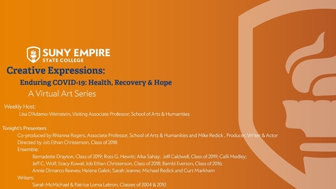 Thumbnail for entry Creative Expressions: Enduring COVID-19: Health, Recovery &amp; Hope - June 18, 2020