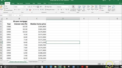 Thumbnail for How to do a linear regression on excel - BUSN 3127