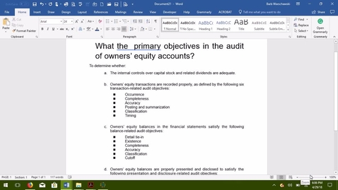 Thumbnail for AUDITING--M7 Auditing for Owners' Equity Accounting - ACCT 4015