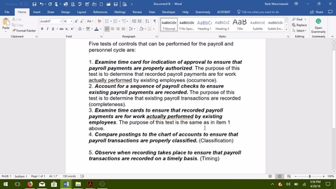 Thumbnail for entry AUDITING--M7 Five Tests of Controls--Payroll and Personnel Cycle - ACCT 4015