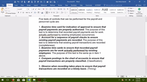 Thumbnail for AUDITING--M7 Five Tests of Controls--Payroll and Personnel Cycle - ACCT 4015