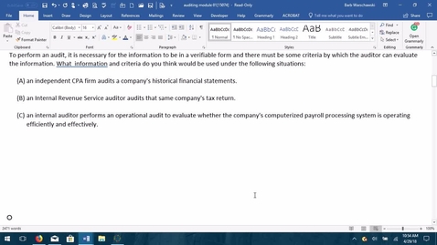 Thumbnail for entry AUDITING- M2 Performing the Audit - ACCT 4015