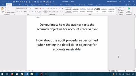 Thumbnail for entry AUDITING--M6 Auditor Tests and Accounts Receivable - ACCT 4015