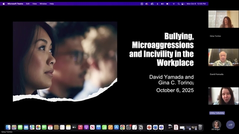 Thumbnail for Bullying, Microaggressions &amp; Incivility in the Workplace: A conversation with Professor David Yamada '99 and Dr. Gina Torino