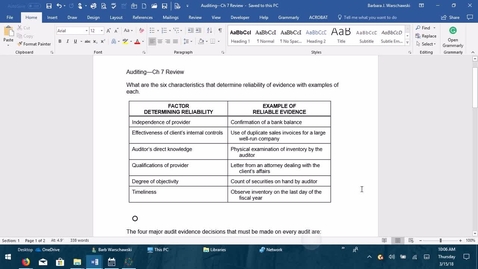 Thumbnail for AUDITING --M3 Evidence and Reliability ACCT 4015