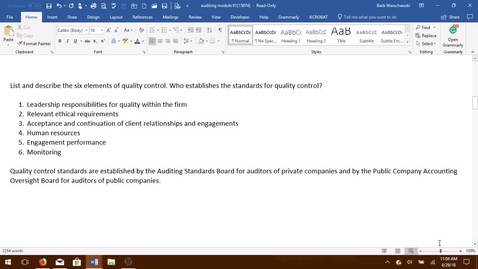 Thumbnail for AUDITING--M2 Six Elements of Quality Control - ACCT 4015