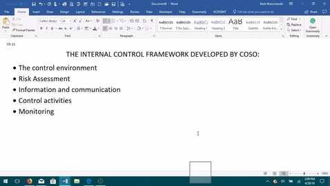 Thumbnail for entry AUDITING--M4 The Internal Control Framework Developed by COSO - ACCT 4015