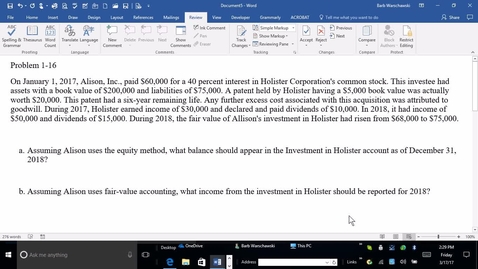 Thumbnail for entry ACCT 4010 Advanced Accounting - M1 Problem Demonstration 1-16