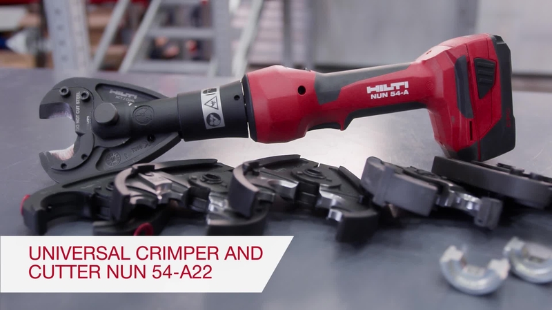 Product video of Hilti's inline universal 6T cordless crimper NUN 54-A
