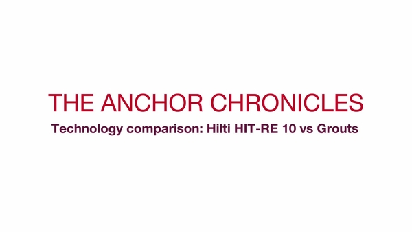 HIT-RE 10 Crônicas de ancoragem: comparação de instalação Vídeo promocional (numa série) para HIT-RE 10, comparando a tecnologia de injeção com a tecnologia de reboco