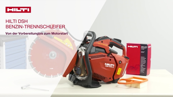 Anleitung zum Vorbereiten eines sicheren Starts eines handgeführten DSH 600-X Benzintrennschleifers.