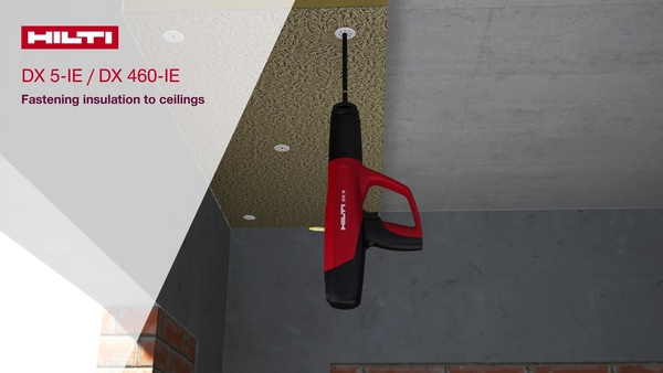 Vídeo de instrucciones: explicación de cómo usar la herramienta DX 5-IE/DX 460-IE de Hilti para la instalación de placas de yeso en techos con el elemento de fijación X-IE-H de Hilti.