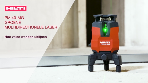 Gipsplaat uitlijnen met PM 40-MG multidirectionele groene laser. Gebruik de ontvanger voor efficiënte bediening door één persoon bij het uitlijnen.