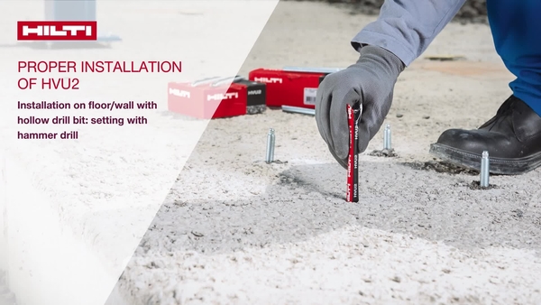 Installation with hollow drill bit and setting with hammer drill, on floor