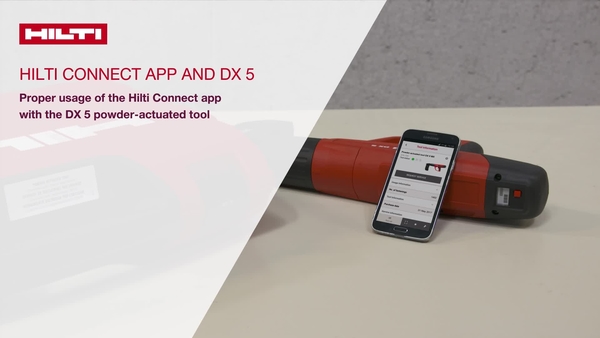 Tutoriel vidéo : Comment connecter le cloueur à poudre Hilti DX 5 à l'application Hilti Connect et accéder aux informations et aux services de l'application.