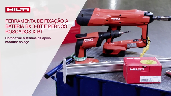 Fixar o sistema de suporte modular no aço com a BX 3-BT e a cavilha roscada X-BT-MR. 