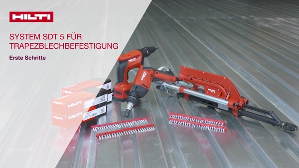 Video zu den ersten Schritten: Wir erklären die ersten Schritte vor der Verwendung des Hilti SDT 5 Geräts aus dem Speed Kit. Systemübersicht. Längsstoßschrauben.