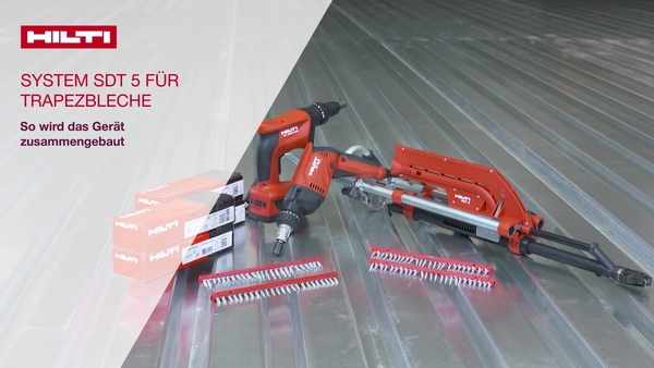 Lehr-/Anleitungsvideo zum Zusammenbau des Geräts: Wir erklären die ersten Schritte vor der Verwendung des Hilti SDT 5 Geräts. Vom System empfohlener Akku. Akku B22/5,2 Ah. Einstellen der gewünschten Höhe. (DE-AT)