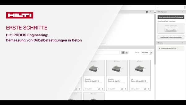 Anleitungsvideo: Erfahren Sie mehr über die Funktionen und Einstellungen in Hilti PROFIS Engineering und wie Sie Ihre Bemessung anpassen sowie die Beton- und Grundplatteneigenschaften ändern können.
