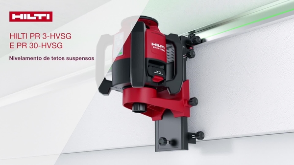Vídeo de instruções passo-a-passo sobre como usar os nossos lasers rotativos PR 3-HVSG e PR 30-HVSG ecológicos para nivelamentos horizontais de tetos suspensos.