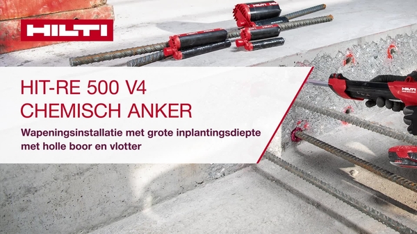 Installatie op vloer/muur van RE 500 V4 met holle boor.