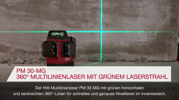 Werbefilm über die wichtigsten Merkmale des Multilinienlasers PM 30-MG mit grünem Laserstrahl.  