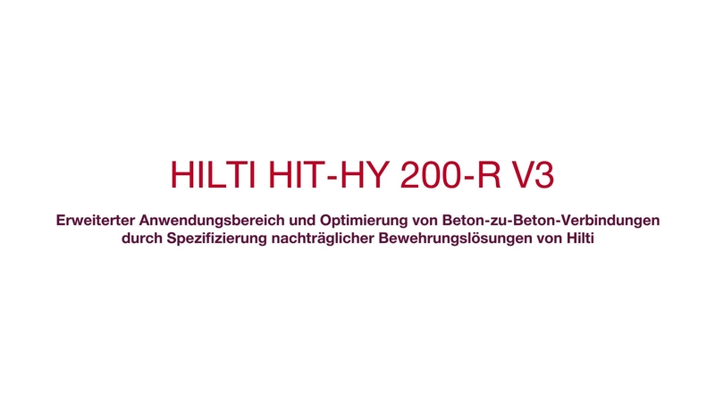 Gamme d’applications et optimisation des fixations du béton sur le béton étendues grâce aux solutions de fers d'armature Hilti installés à posteriori. Ciblage des maîtres d'ouvrage/concepteurs.