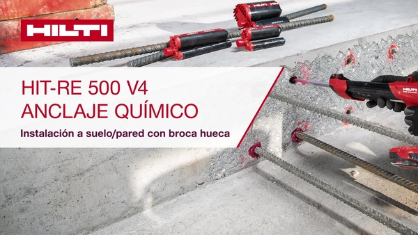 Utilización del producto RE 500 V4 para instalaciones en muros/suelos con broca hueca.