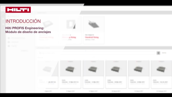 Video tutorial: obtenga información acerca de las funciones y los ajustes de la herramienta Hilti PROFIS Engineering y acerca de cómo personalizar su diseño, modificar las propiedades de concreto y de la placa base.