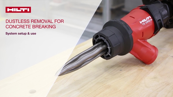 Instructional video on how to set up and use the Hilti DRS-B dust removal system on Hilti concrete breakers.