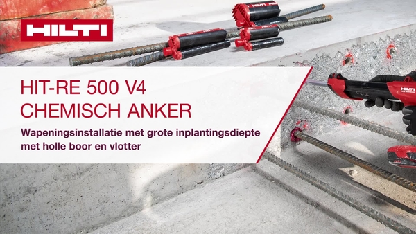 Installatie op vloer/muur van RE 500 V4 met holle boor.