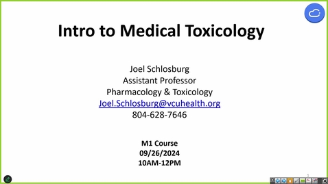 Thumbnail for 240926  - M1 - PHAR - 10am - Introduction to Medical Toxicology JiTT - Schlosburg 