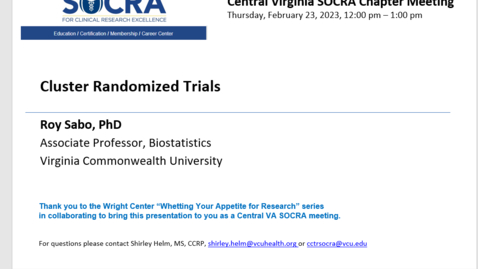 Thumbnail for entry Whetting Your Appetite For Research - Lunch Research Series - Cluster Randomized Trials
