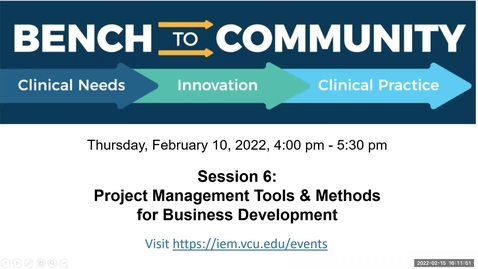 Thumbnail for entry Bench to Community Session - Series 2, Session 6: Project Management Tools &amp; Methods for Development