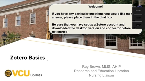 Thumbnail for Zotero Basics - Roy Brown - February 3, 2023