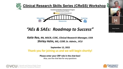 Thumbnail for entry CReSS Workshop: AEs &amp; SAEs: Roadmap to Success