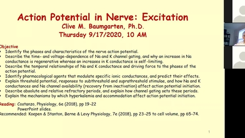 Thumbnail for 200917 - M1 - 10am - PHYS - Action Potentials in Nerve 1: Excitation - Baumgarten
