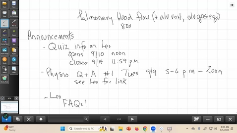 Thumbnail for 250905 - M2 - PULM - 8am -  Phys-Pulm Circulation + Phys-V:Q 1 - Costanzo