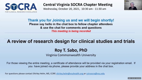 Thumbnail for Central VA SOCRA Chapter: A Review of Research Design For Clinical Studies and Trials