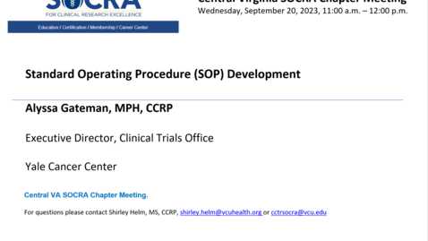 Thumbnail for Central VA SOCRA Chapter - Standard Operating Procedure (SOP) Development