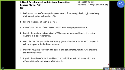 Thumbnail for 241016  - M1 - I&amp;I - 8am -  B cell development + Antigen Recognition and Activation - Martin
