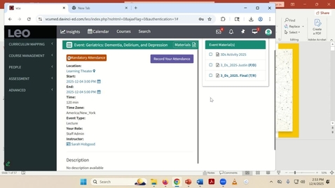 Thumbnail for 251204- M2 - GERI - 3pm - Geriatrics: Dementia, Delirium, and Depression - Hobgood