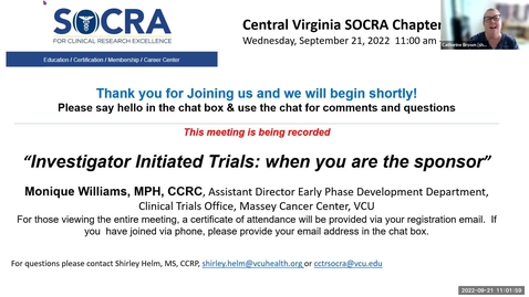 Thumbnail for entry Central VA SOCRA Chapter - Investigator Initiated Trials: When You Are The Sponsor