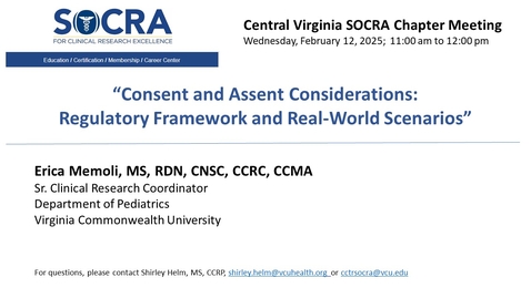 Thumbnail for 2025.1 Central VA SOCRA Chapter Meeting: Consent and Assent Considerations