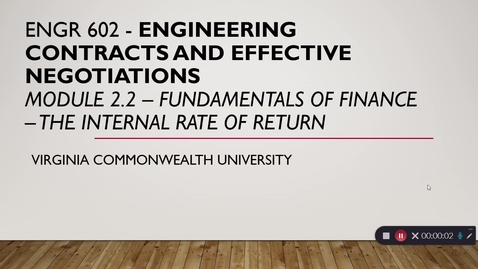 Thumbnail for Module 2.2 The Internal Rate of Return IRR