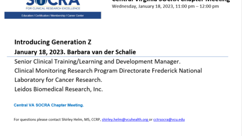 Thumbnail for Central VA SOCRA Chapter - Introducing Generation Z